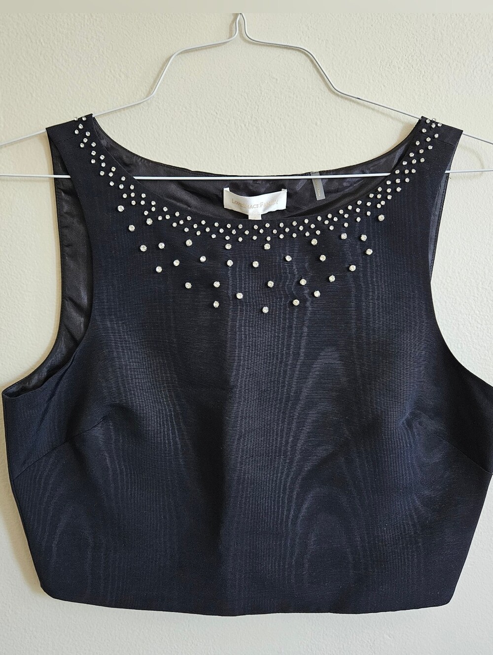 NWT LoveShackFancy Kanoa Black Sleeveless Crop Top Rhinestone Romantic